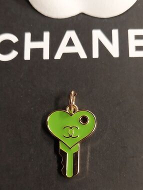 CC Lime Green Heart Key Enamel Charm Pendant